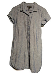 Banana Republic Dress Womens 2P Petite Blue Chambray Linen Blend Roll Cuff Shirt