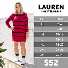 NWT XL Beige Red Coral Blue Stripe LuLaRoe LAUREN SWEATER Dress XL 18/20 16/18