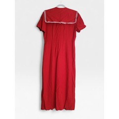 Red Linen Blend Button Down Sailor Collar Maxi Dress Size 10 Vintage Modest