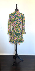 Saloni Marissa Mini Floral Silk Dress Alpine Bouquet Long Sleeve Belted UK6/US2