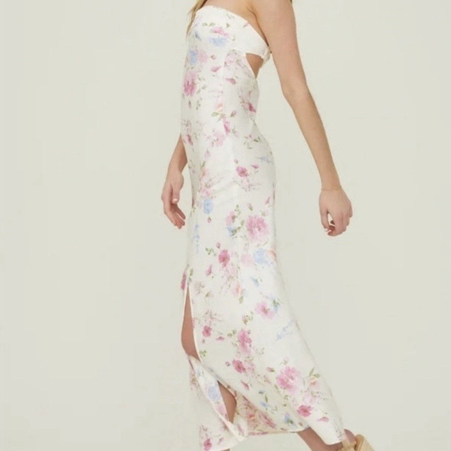 NWT Altar’d State Paityn Floral Strapless Open Back Maxi Dress, White / Pink – S