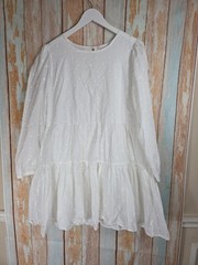GB White Polka Dot Round Neck Long Sleeve A-Line. 100% cotton. size XL