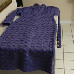 Vintage 80s Purple Long Shift Dolman Sleeves Dress with Texture