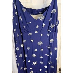 Target Navy Blue Seashell Starfish Print Maxi Dress Nautical Cutout Back