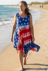 Women&rsquo;s Tie Dye Boho USA American Flag Sundress ONE SIZE Casual Beach Dress