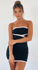 White Fox Lana Mini Dress Black Baby Pink Lace Coquette LBD New Small Bodycon