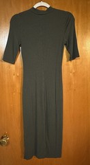 Express Olive Green Solid Ribbed Knit Mock Neck 1/2 Sleeve Sheath Midi Dress XS