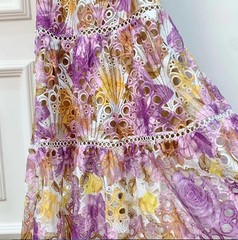 Women&rsquo;s Pupple Orange Floral Sleeveless Summer Party Breathable Long Dress Lace