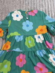 SHEIN Women’s Green Floral Round Neck Flutter Sleeve Tiered Ruffle Dress M