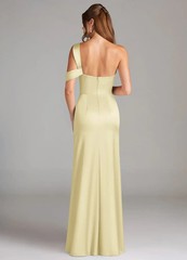 Azazie Wynter Stretch Lemon Sorbet Sheath One Shoulder Stretch Satin Dress A4