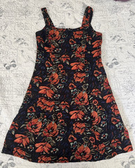 NEW Peruvian Connection Linen Floral Dress black orange green latter lace size 8