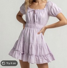 Lost + Wander Purple Puff Sleeve Ruffle Square Neck Mini Dress, NWT, Size XS