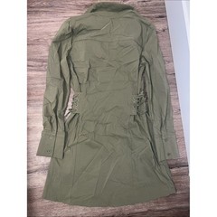 Olive Green Button-Front Shirt Dress with Side Lace-Up