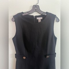 Johnston and Murphy Structured Black Knee Length Business Dress Gold Button SZ S