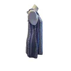 Attard State Blue White Boho Patchwork Halter Dress Pom Pom Trim Size M