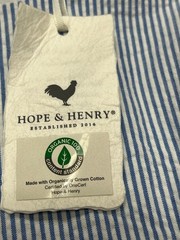Hope & Henry Organic Cotton Ruffle Cuff Seersucker-Blue/White Dress Sz 4-NEW-672