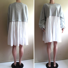 Minimalist Oversized Dress L runs 1X Plus Knit Gray White Cotton Things Between