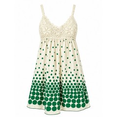 Women&rsquo;s Boho Crochet Lace Green Polka Dot Sleeveless Babydoll Dress Size S F299