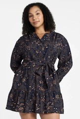 Time&Tru Navy Paisley Belt L/S Button VNeck Pockets 3XL or XXXL (22) NWT #7002
