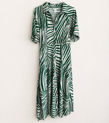 H&M Womens Green White Striped Collared Shirt Dress Midi Belted Short Sleeve S
