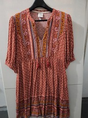 Knox Rose Dress Womens M Rust Burnt Short Sleeve Tassel Geometric Boho Peasant
