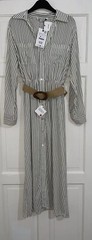 ZARA ECRU KHAKI STRIPED COLLARED LINEN BLEND BELTED SHIRT DRESS SIZE S BNWT