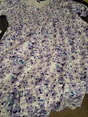 UEAL White Purple Blue Floral V-Neck Flutter Sleeve Smocked Midi Dress XL