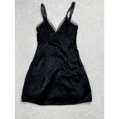 Urban Outfitters Black Satin Lace Trim Slip Dress Mini Lace Up Back XS