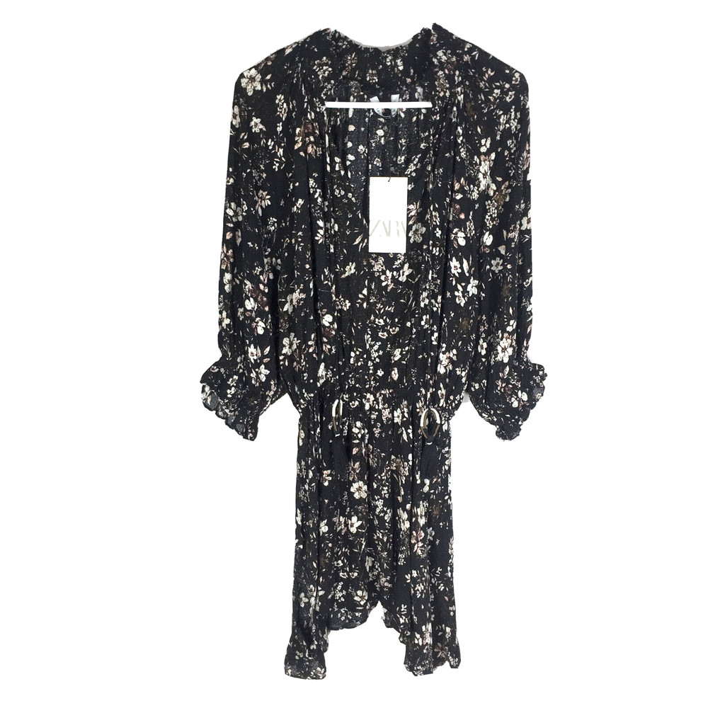 ZARA Dress with round collar and tied V-neck front Below the elbow length XS NEW