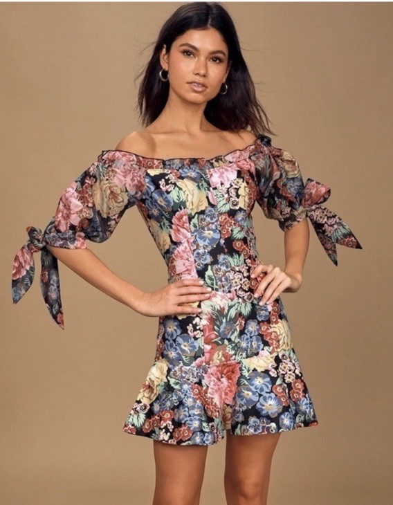 Keepsake The Label Floral Off Shoulder Mini Dress Dark Croquette Size 4