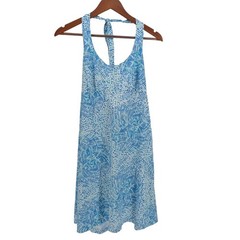 Columbia PFG Halter Dress Medium Blue Aqua Print Smocked Back Beach Sundress