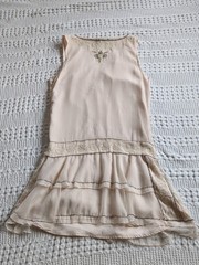 Vtg Y2K Forever 21 Boutique Tiered Beaded Mini Dress Blush Pink Size Small Pet