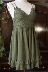 Sz L Olive Green Gauze Lace Bralette Sundress Tiered Mini Ruffles Whimsi Fairy