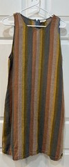 Garnet Hill Muted Stripe Linen Shift Dress Sz 12 Sleeveless Raw Hem Pockets