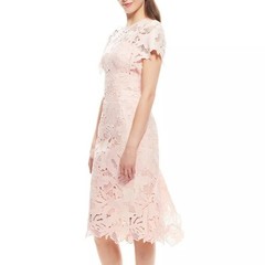 LELA ROSE~LEAF GUIPURE LACE RUFFLE SKIRT DRESS~MIDI~BLUSH~SZ 12~EUC