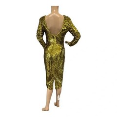 Dress the Population Womens Size XXS Gold Sequin Dress Open Back Slit Lined