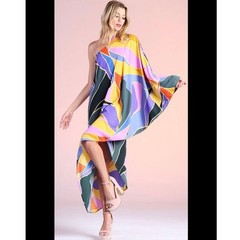Tyche One Shoulder Abstract Geometric Printed Maxi Dress Multicolor Size S USA