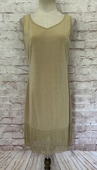 Together Dress Small Vintage Metallic Gold Bodycon Mini Flapper Fringe