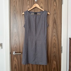 ASOS Blue Check Tie Back Cinch Waist Seam Detail Boat Neck Mini Dress 14