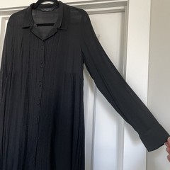 Knot Sisters Black Collared Button Down Swing Shirtdress Pleated Long Sleeve S