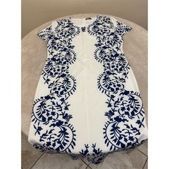 SHEIN Dress Womens 3XL White & Navy Floral Sheath Bodycon Knee Length