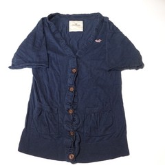 HOLLISTER NAVY BLUE DEEP V-NECK RUFFLED ROLLED CUFF SS SWEATER DRESS SIZE L