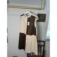Miou Muse Womens Brown Cream Colorblock Faux Suede Checkerboard Mini Dress M NEW