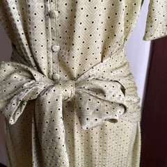 LOVE, WHIT | Citron Dot Yellow Jacquard Tie Front Ruffle Hem Midi Dress | Small