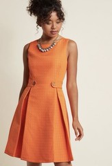 MODCLOTH So Sixties Textured A-Line Sleeveless Dress In Clementine Orange Sz S