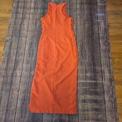Lulus Masterfully Mod Side Button Midi Dress Womens L Bright Orange Retro Mod