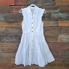 Calvin Klein 100% Cotton Crisp White Sleeveless Shirt Dress Size 8 Cottagecore