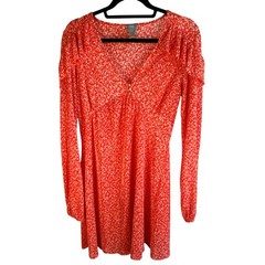 ASOS Pleated Floral Midi Dress Orange White Long Sleeve Women&rsquo;s US 4