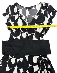 AB Studio Black & White Geometric Wrap Dress Women’s Medium Belted Stretch