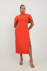 Karen Millen Plus Size Compact Stretch Caped Cap-Sleeved Neck Tie Dress US20